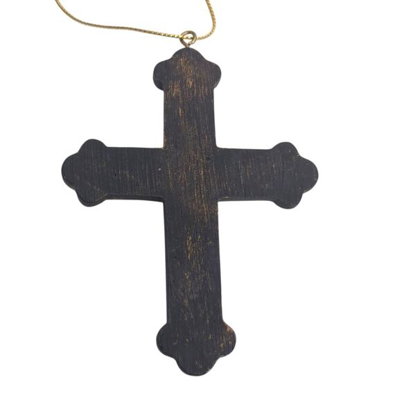 Lot of 3 VTG Antiqued Gold Tone Cross Jeweled Christmas Ornament 3.5" b - Picture 5 of 7